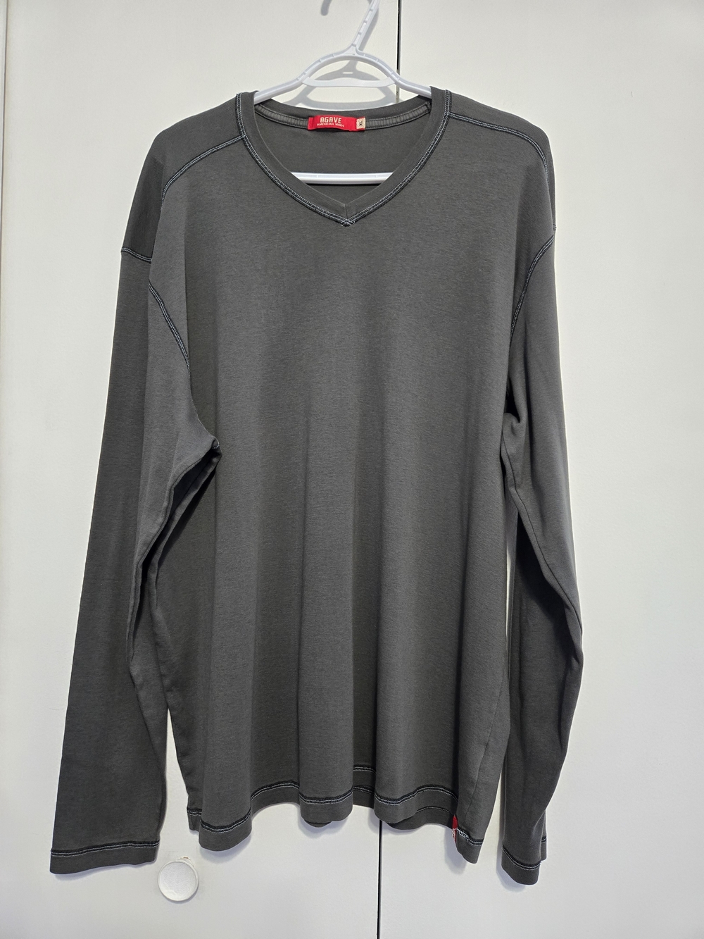 Agave American Made Men's XL Gray 100% Cotton V Neck Long Sleeve Shirt USA